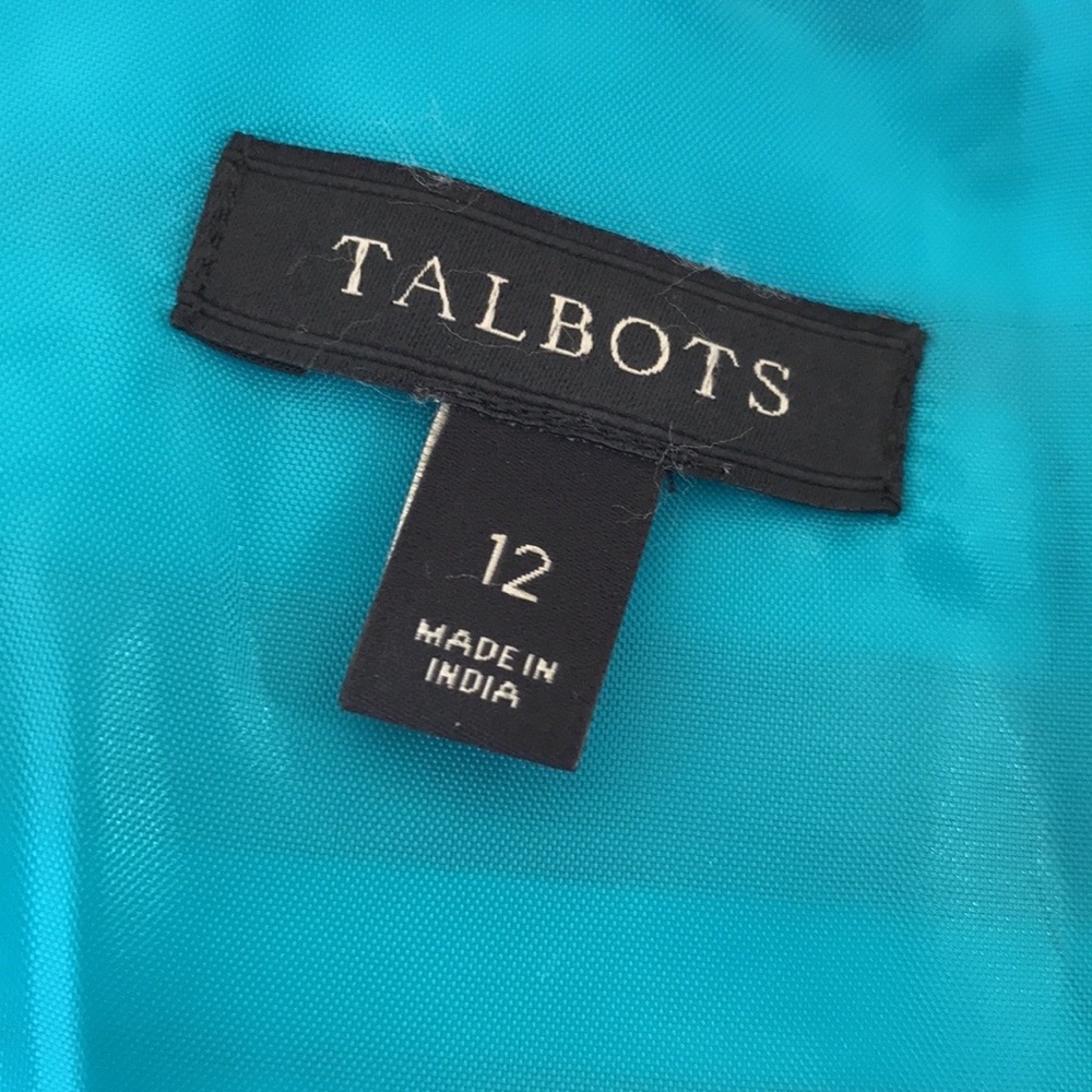 Talbots SZ 12,vibrant blue combo pleated boat neck cotton dress. - Picture 4 of 8